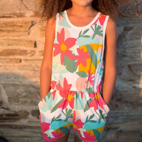 Tea Collection Girls' Oasis Floral Reversible Romper, Magnolia, Size 8 - Picture 2 of 7